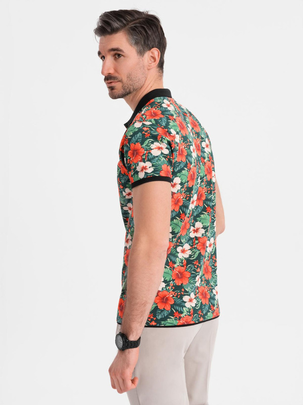 Ombre Clothing Bavlněná polokošile s květinovým potiskem - černá