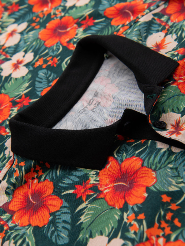 Ombre Clothing Bavlněná polokošile s květinovým potiskem - černá