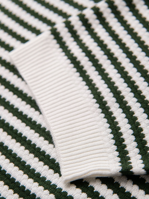 Ombre Clothing Pánská pletená polokošile bez knoflíků v námořnických pruzích - bílá a olivově zelená