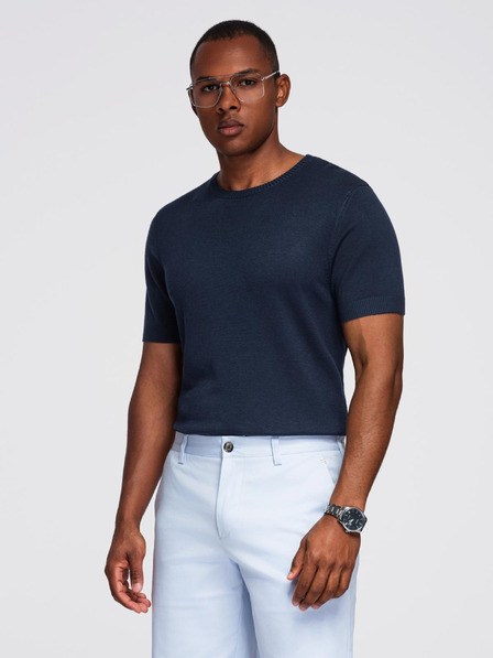 Ombre Clothing Pánská klasická pletená žebrovaná košile - tmavě modrá