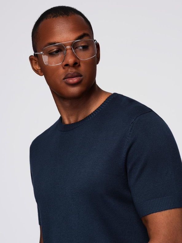 Ombre Clothing Pánská klasická pletená žebrovaná košile - tmavě modrá