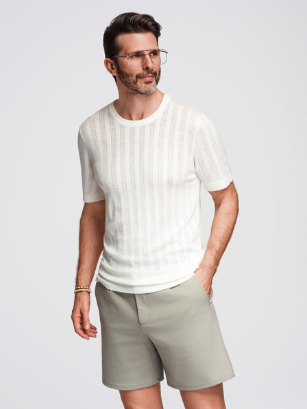 Ombre Clothing Pánský svetr s kulatým výstřihem a krátkými rukávy - bílý