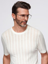 Ombre Clothing Pánský svetr s kulatým výstřihem a krátkými rukávy - bílý