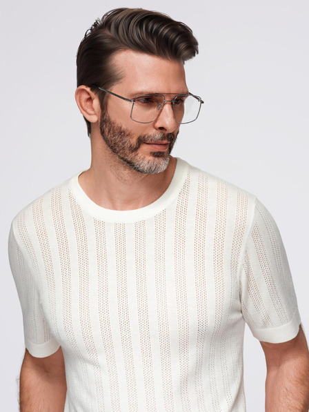 Ombre Clothing Pánský svetr s kulatým výstřihem a krátkými rukávy - bílý