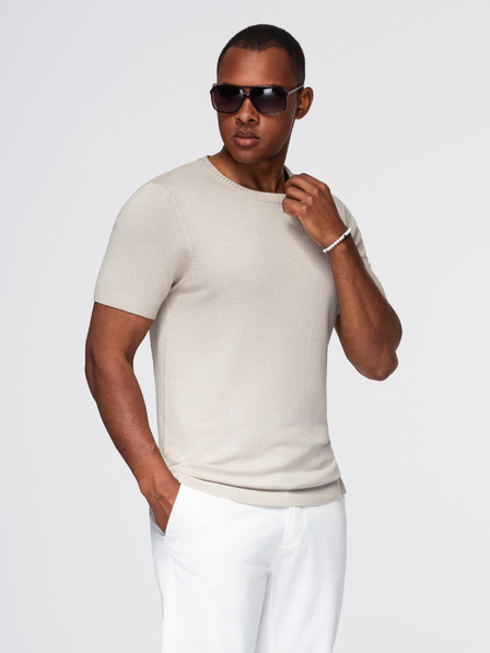 Ombre Clothing Pánská klasická pletená košile s žebrovanými manžetami - světle šedá