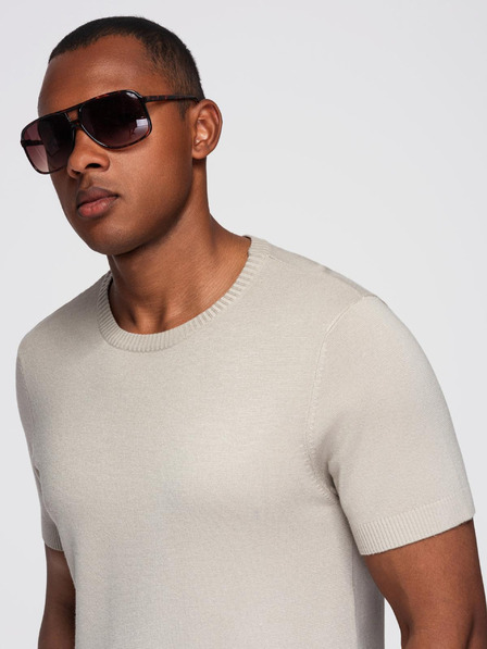 Ombre Clothing Pánská klasická pletená košile s žebrovanými manžetami - světle šedá