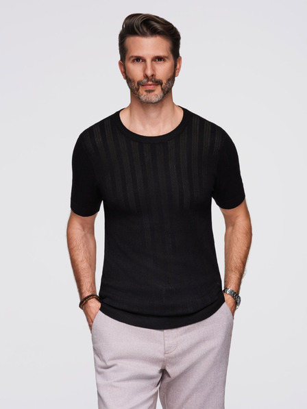 Ombre Clothing Pánský svetr s kulatým výstřihem a krátkými rukávy - černý