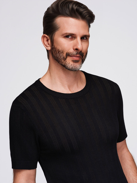 Ombre Clothing Pánský svetr s kulatým výstřihem a krátkými rukávy - černý