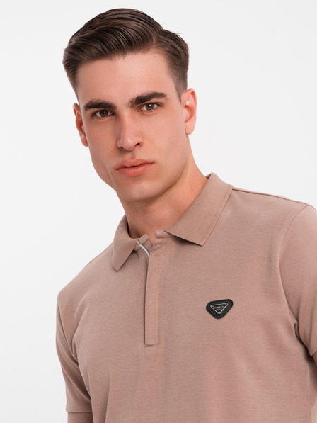 Ombre Clothing Pánská polokošile s výstřihem na zip - světle hnědá