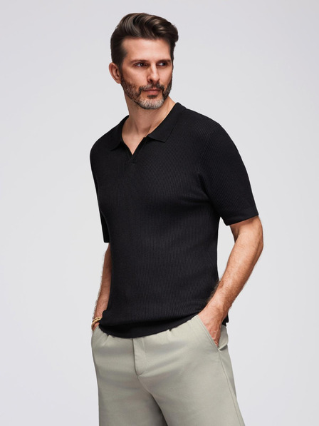 Ombre Clothing Pánská polokošile s otevřeným límečkem bez knoflíků - černá