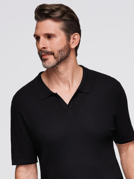 Ombre Clothing Pánská polokošile s otevřeným límečkem bez knoflíků - černá