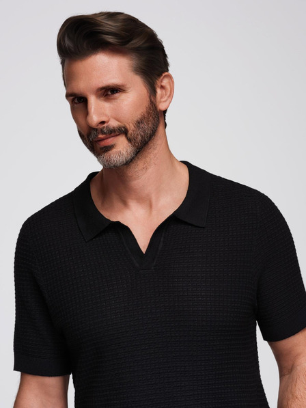 Ombre Clothing Pánská pletená polokošile bez knoflíků - černá