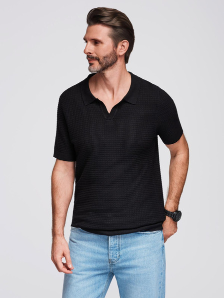 Ombre Clothing Pánská pletená polokošile bez knoflíků - černá