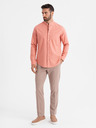 Ombre Clothing Pánská plátěná košile se stojáčkem a kapsou REGULAR FIT - růžová