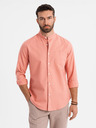 Ombre Clothing Pánská plátěná košile se stojáčkem a kapsou REGULAR FIT - růžová