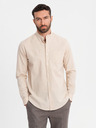 Ombre Clothing Pánská plátěná košile se stojáčkem a kapsou REGULAR FIT - krémová