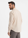 Ombre Clothing Pánská plátěná košile se stojáčkem a kapsou REGULAR FIT - krémová