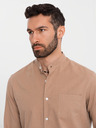Ombre Clothing Pánská plátěná košile se stojáčkem a kapsou REGULAR FIT - světle hnědá