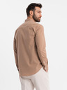Ombre Clothing Pánská plátěná košile se stojáčkem a kapsou REGULAR FIT - světle hnědá