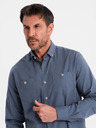Ombre Clothing Pánská plátěná košile s klasickým límcem a kapsami REGULAR FIT - modrá