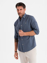 Ombre Clothing Pánská plátěná košile s klasickým límcem a kapsami REGULAR FIT - modrá