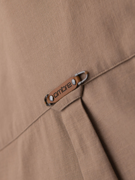 Ombre Clothing Pánská lněná košile s klasickým límcem a kapsami REGULAR FIT - světle hnědá