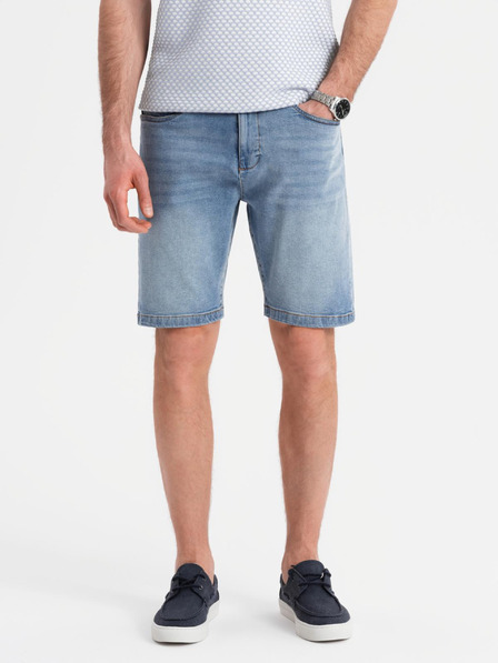 Ombre Clothing Pánské džínové kraťasy klasického střihu - světle modré