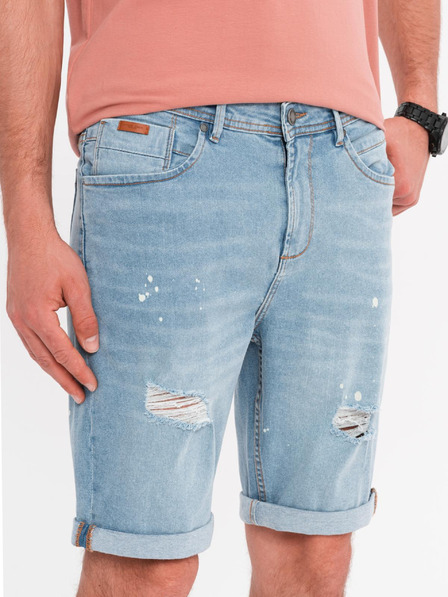 Ombre Clothing Pánské džínové kraťasy s roztrhanými nohavicemi - světle modré