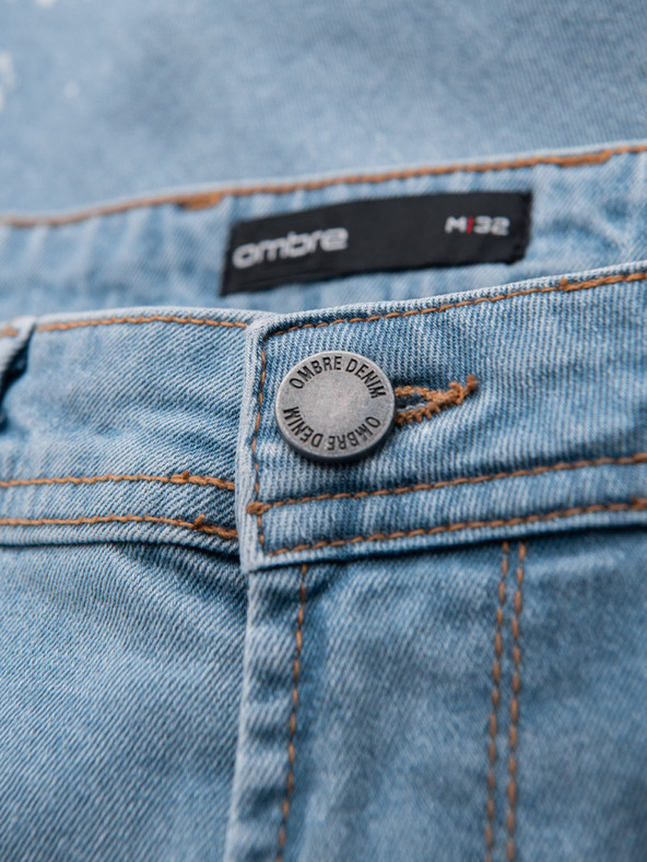 Ombre Clothing Pánské džínové kraťasy s roztrhanými nohavicemi - světle modré