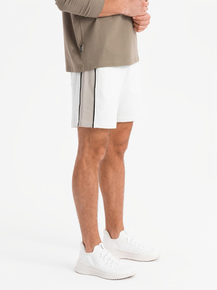 Ombre Clothing Pánské krátké teplákové kraťasy s širokými pruhy - bílé