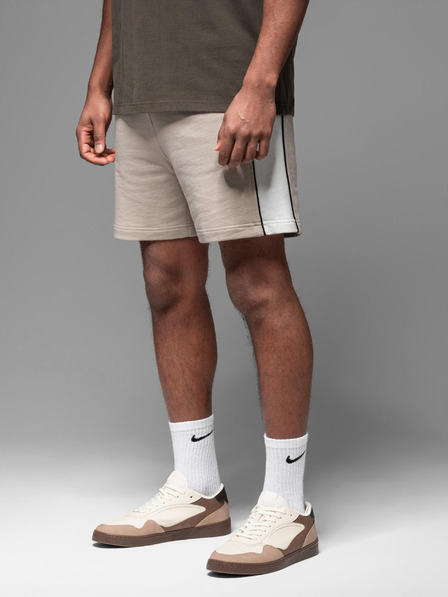 Ombre Clothing Pánské krátké teplákové kraťasy s širokými pruhy - béžové