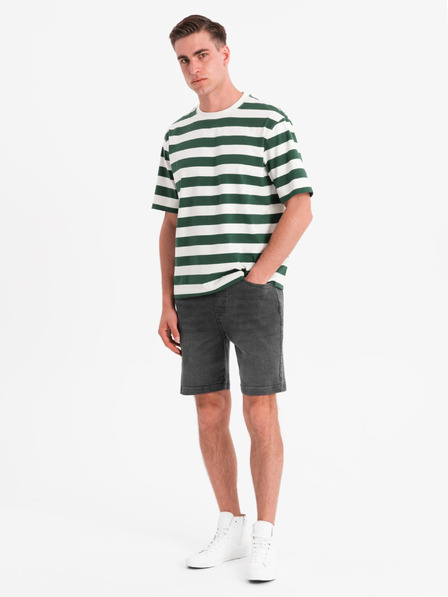 Ombre Clothing Pánské šortky s elastickým pasem a pracím efektem - šedé