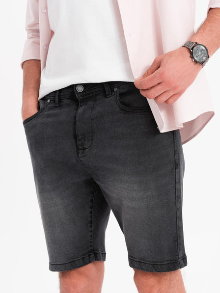 Ombre Clothing Pánské džínové šortky klasického střihu - černé