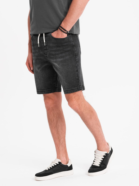 Ombre Clothing Pánské šortky s elastickým pasem a pracím efektem - černé
