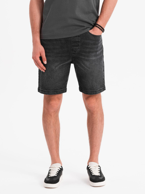 Ombre Clothing Pánské šortky s elastickým pasem a pracím efektem - černé