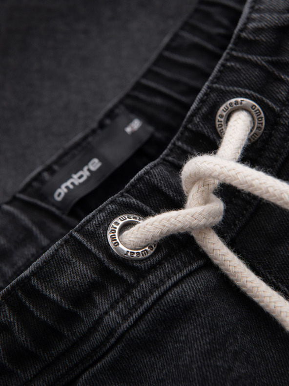 Ombre Clothing Pánské šortky s elastickým pasem a pracím efektem - černé