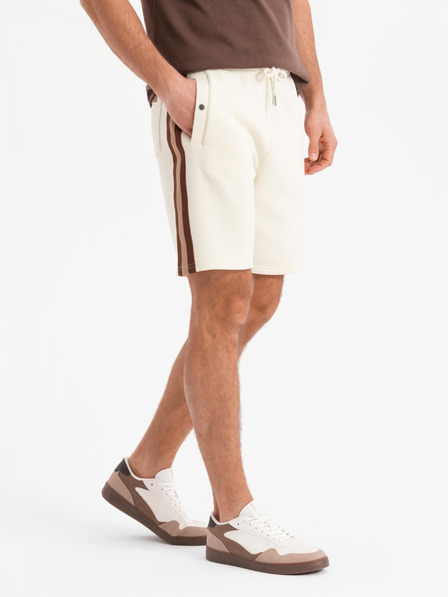 Ombre Clothing Pánské teplákové šortky s lemováním a žebrovaným pasem - krémové