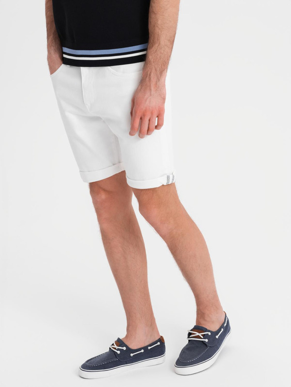 Ombre Clothing Pánské džínové šortky s ohrnutou nohavicí - bílé