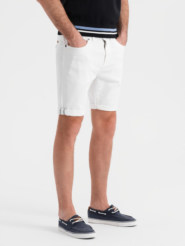 Ombre Clothing Pánské džínové šortky s ohrnutou nohavicí - bílé