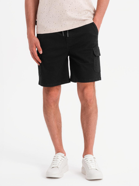 Ombre Clothing Pánské bavlněné šortky s elastickým pasem - černé