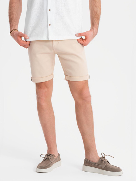 Ombre Clothing Pánské džínové šortky s ohrnutou nohavicí - krémové