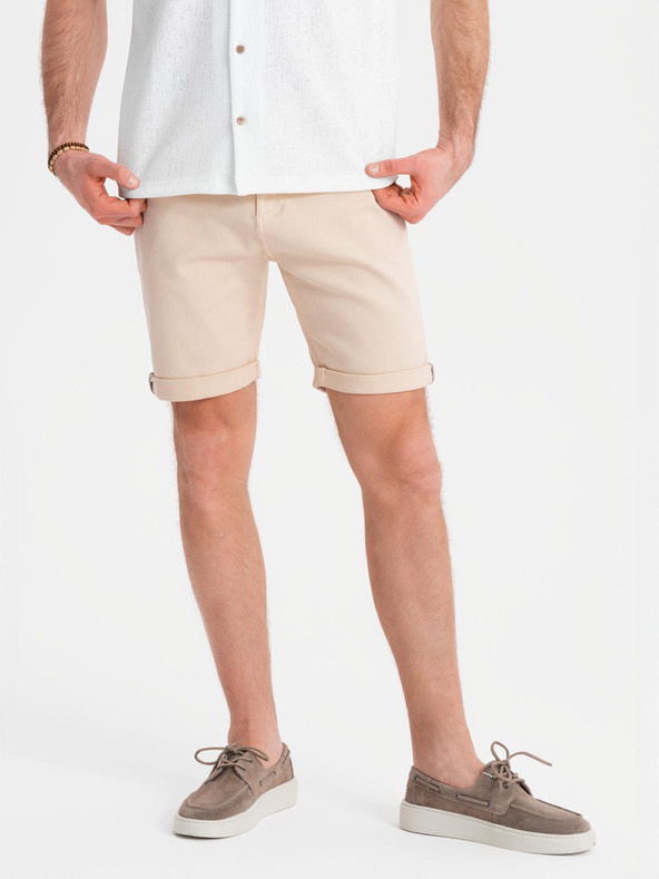 Ombre Clothing Pánské džínové šortky s ohrnutou nohavicí - krémové