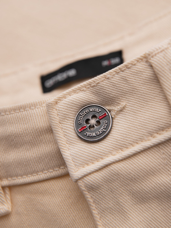 Ombre Clothing Pánské džínové šortky s ohrnutou nohavicí - krémové