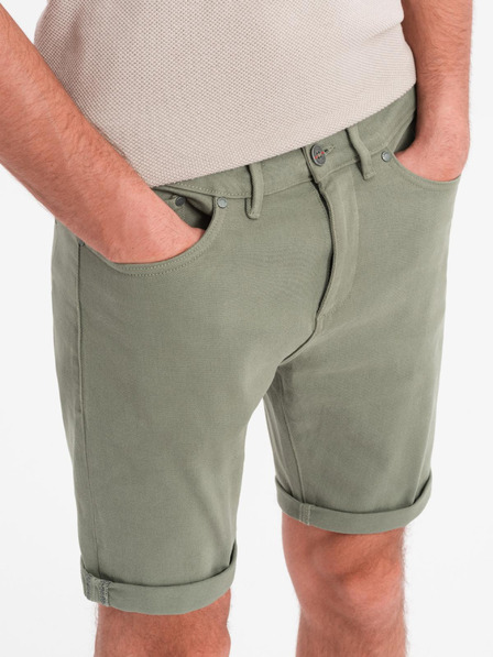 Ombre Clothing Pánské klasické džínové šortky s ohrnutou nohavicí - světle olivové
