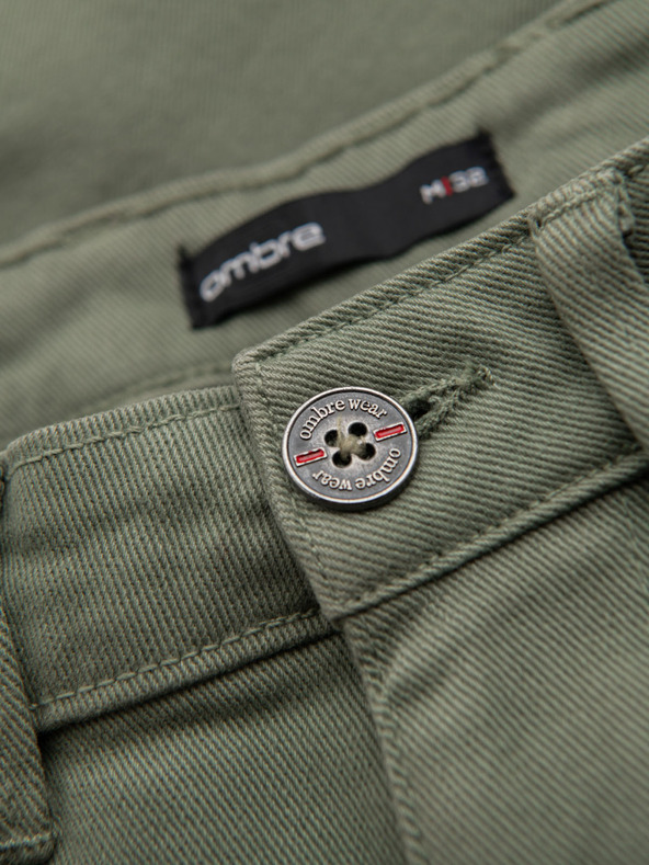 Ombre Clothing Pánské klasické džínové šortky s ohrnutou nohavicí - světle olivové