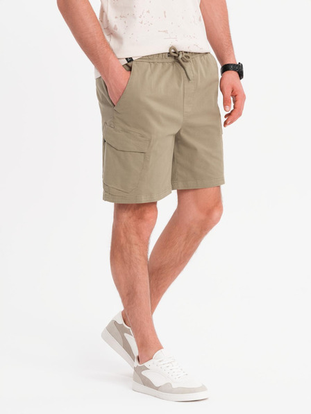 Ombre Clothing Pánské šortky volného střihu s cargo kapsami - světle olivové