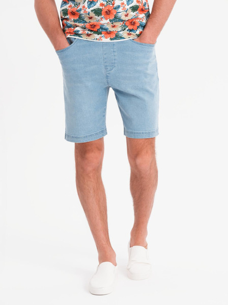 Ombre Clothing Pánské šortky s elastickým pasem a pracím efektem - světle modré