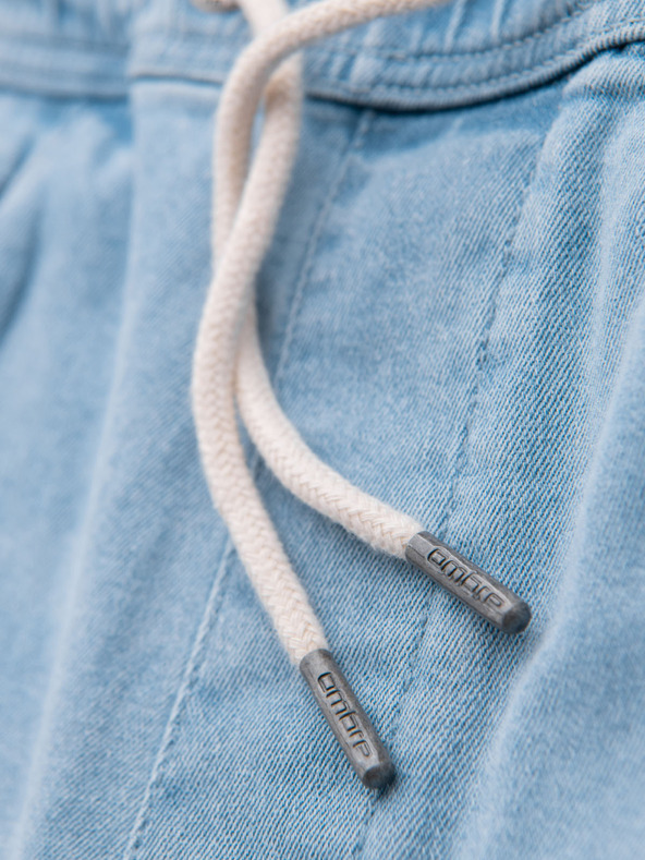 Ombre Clothing Pánské šortky s elastickým pasem a pracím efektem - světle modré