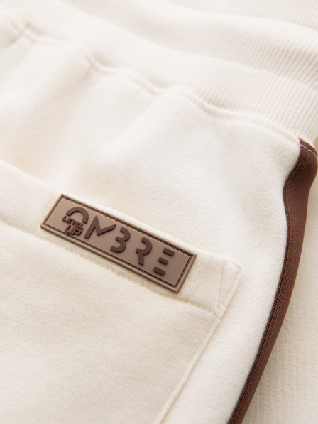 Ombre Clothing Pánské tepláky s lemováním a žebrovanými lemy nohavic - krémové
