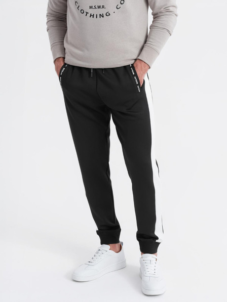 Ombre Clothing Pánské tepláky s kontrastním lemováním - černé